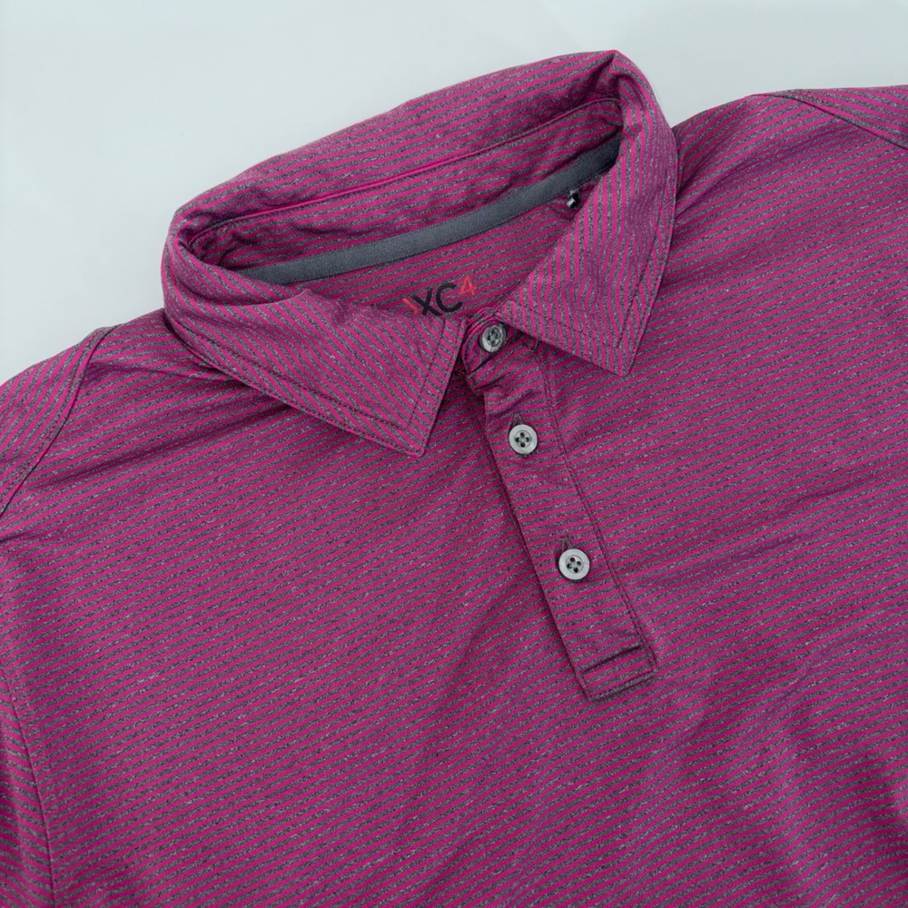 Johnston & Murphy XC4 Mens Large Burgundy Striped Performance Golf Polo Shirt